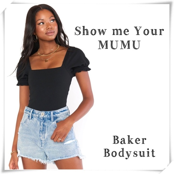 SHOW me your Mumu Baker Puff Sleeve Bodysuits In Black New with Tag - Picture 1 of 8